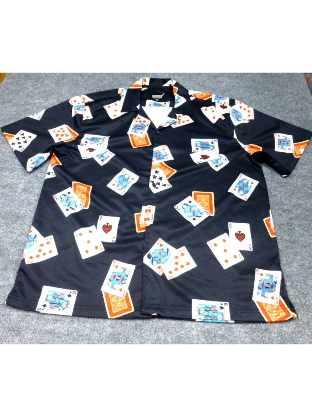 Fresh XL All Over Poker Card Graphics Button-Up Shirt Black Short Sleeve Poker T
